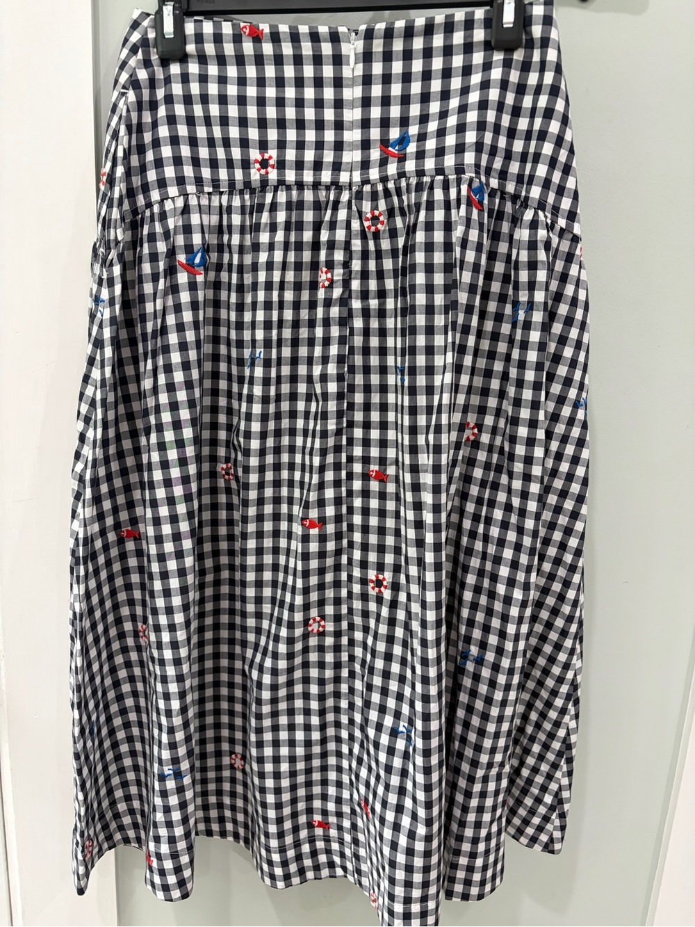 NWT Navy and White Gingham Midi Skirt with Nautical Embroidery Free Assembly - Picture 4 of 10